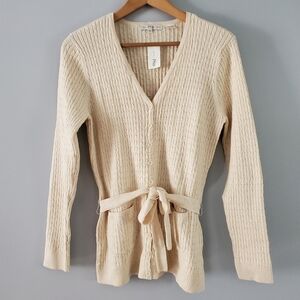 Pria Button-down Tie Waist Patch Pocket Cardigan Size M
